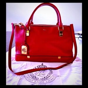 Ralph Lauren red Florentine pebble leather double handle/Crossbody shoulder bag